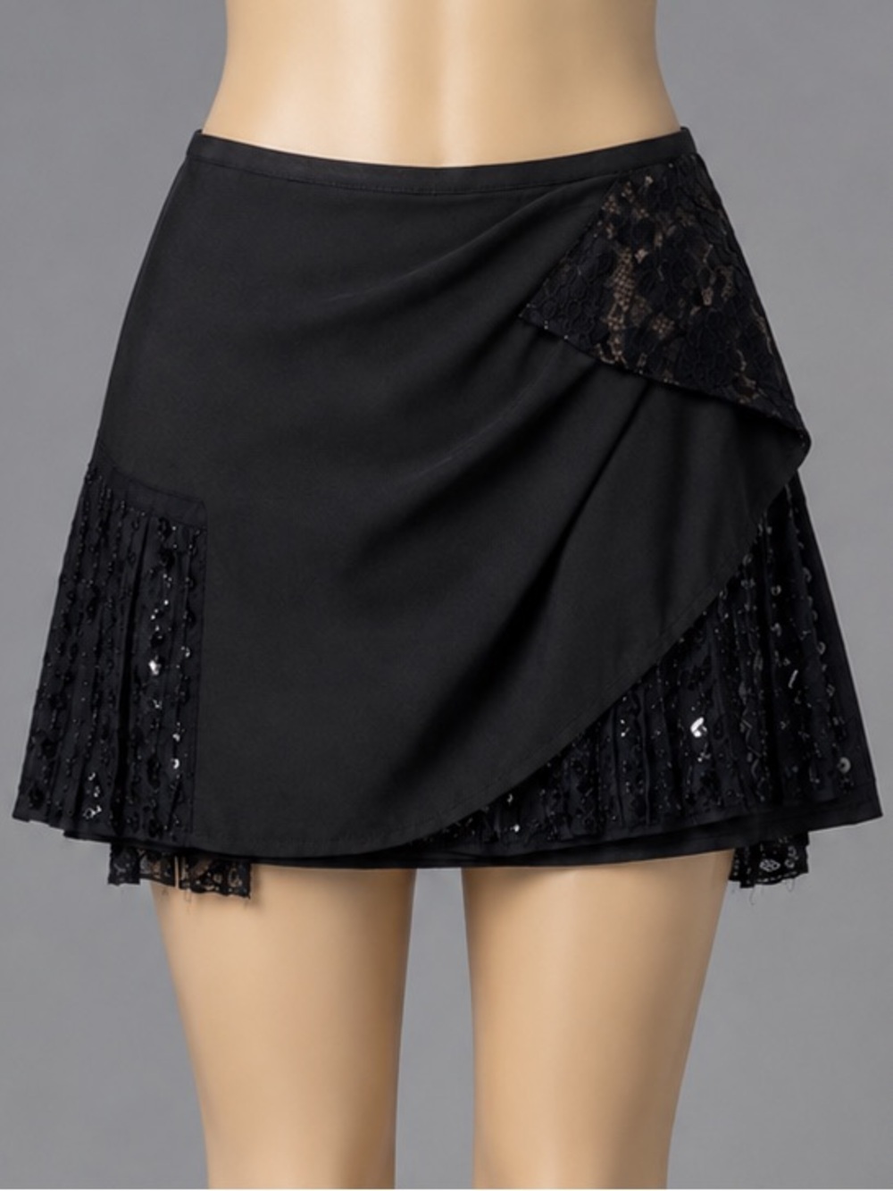 BLACK LACE BEAD SEQUIN FRINGE RUNWAY MINI Skirt